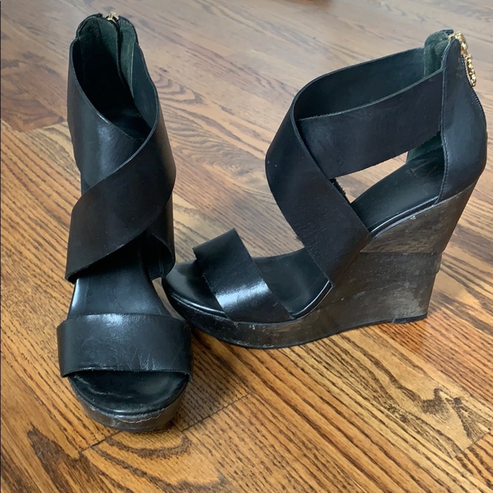 Diane von Furstenberg Leather and Wood Wedge Heels